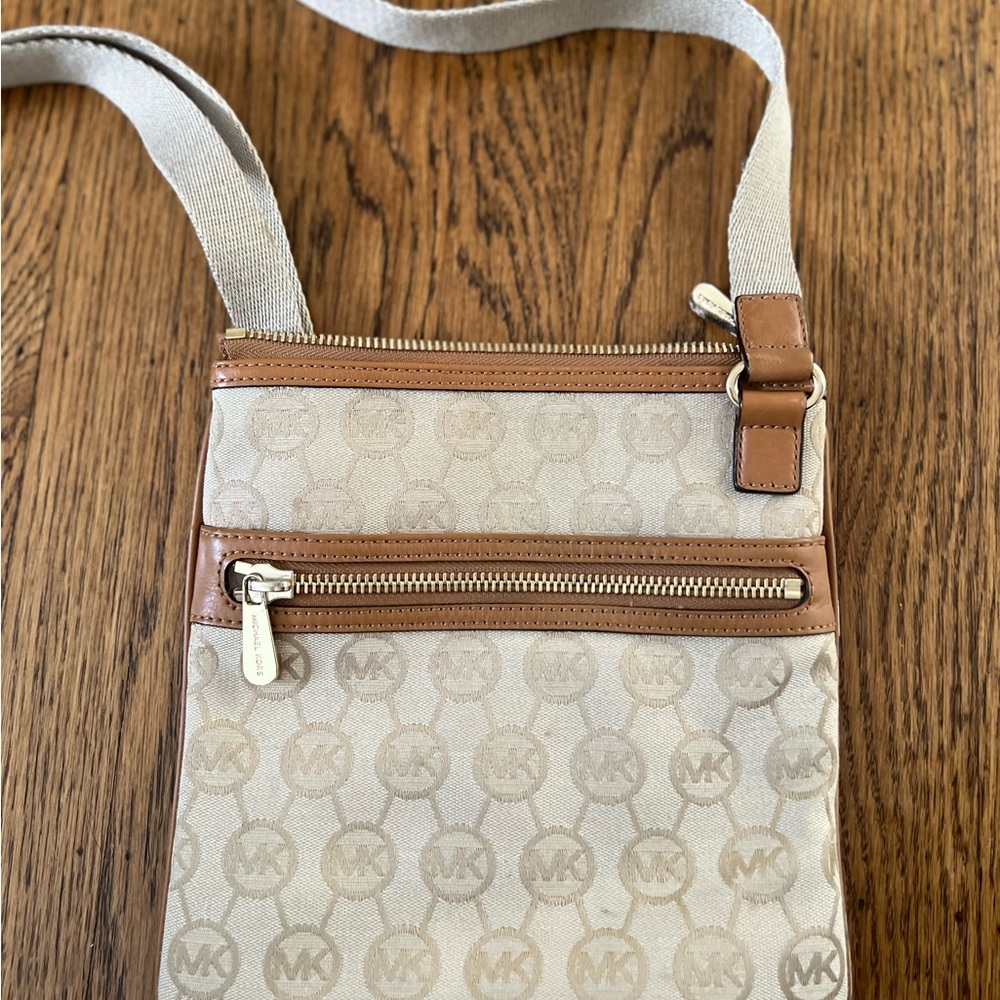 Michael Kors Cream and Brown Messenger Bag with Adjustable Strap